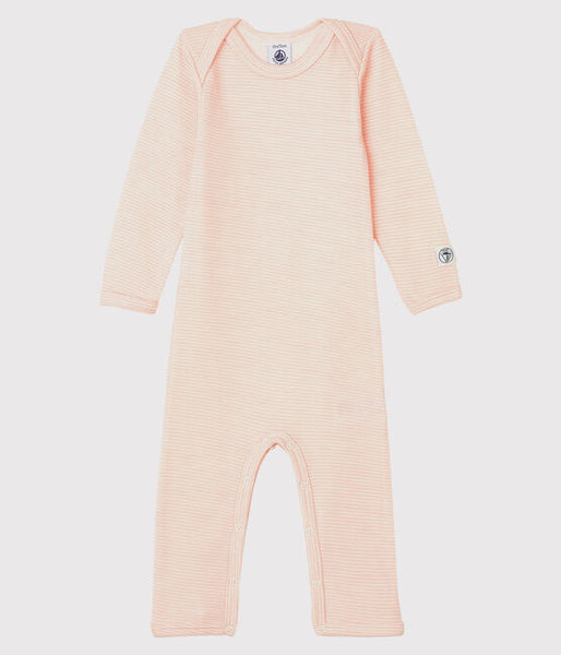 Baby Striped Long Bodysuit in Cotton/Wool - Pink