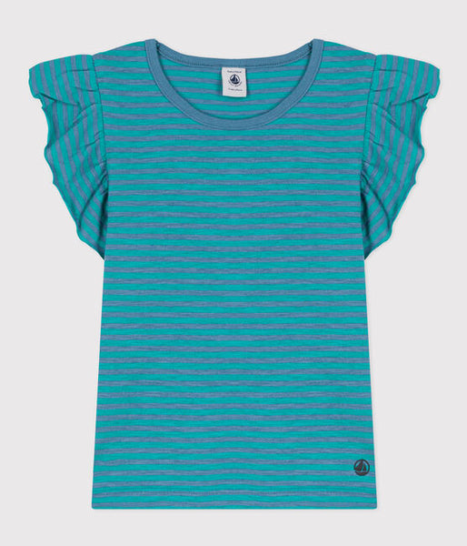 Ruffled-Sleeved Striped Cotton T-Shirt