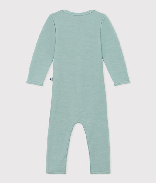 Baby Long Bodysuit in Cotton/Wool - Green