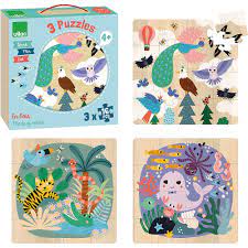 Set of 3 Wooden Puzzles - Earth, Sea, Sky