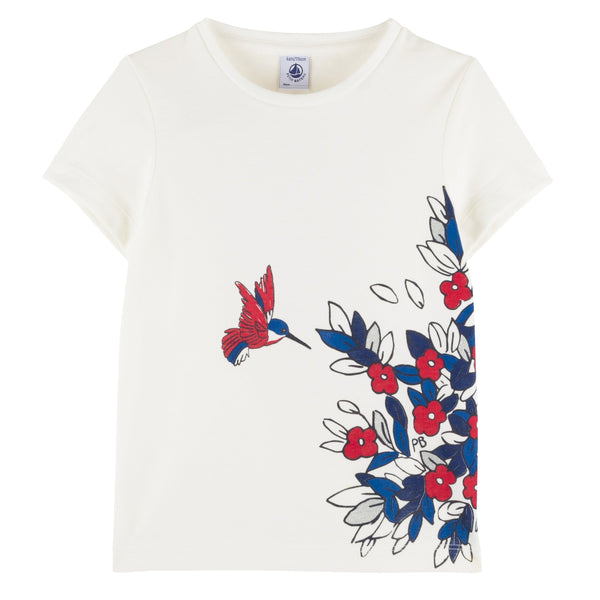 Bird Print Short-Sleeved Cotton T-Shirt