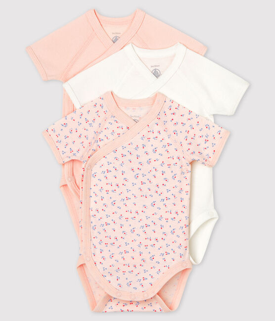 Short-Sleeved Organic Cotton Floral/White/Pink Onesies - 3-pack
