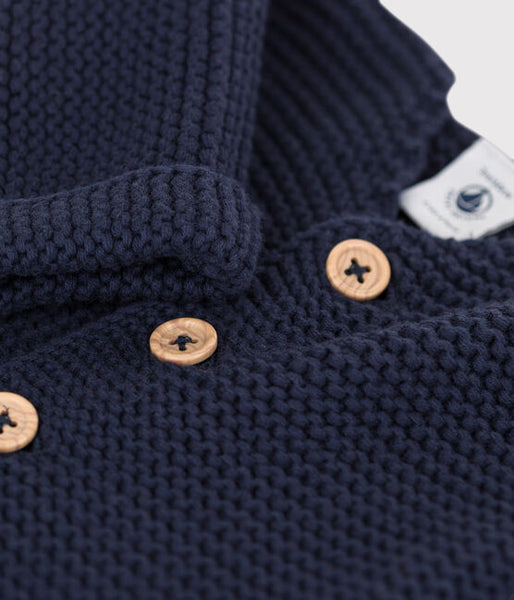 Baby Moss Stitch Cotton Cardigan - Navy