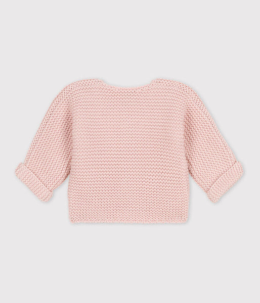 Baby Moss Stitch Cotton Cardigan - Pink