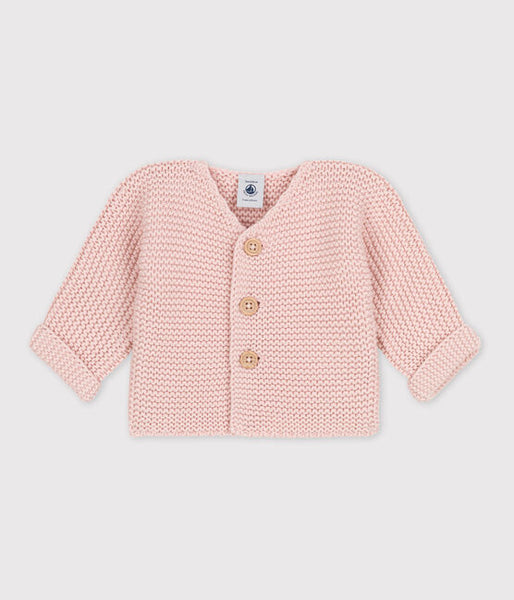 Baby Moss Stitch Cotton Cardigan - Pink