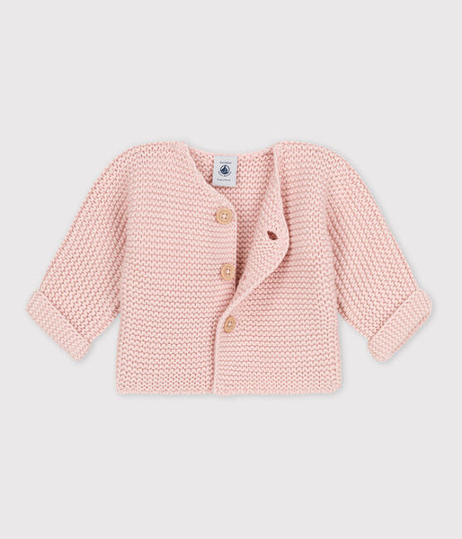 Baby Moss Stitch Cotton Cardigan - Pink