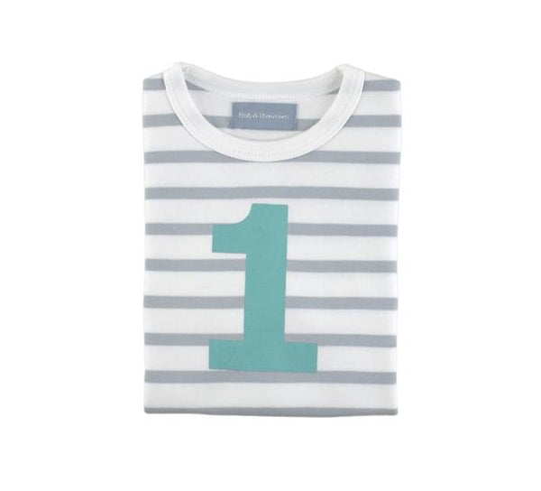 Bob and Blossom Number Grey Striped Tee - 1