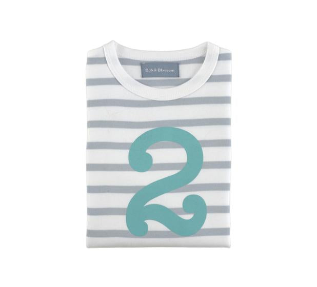 Bob and Blossom Number Grey Striped Tee - 2