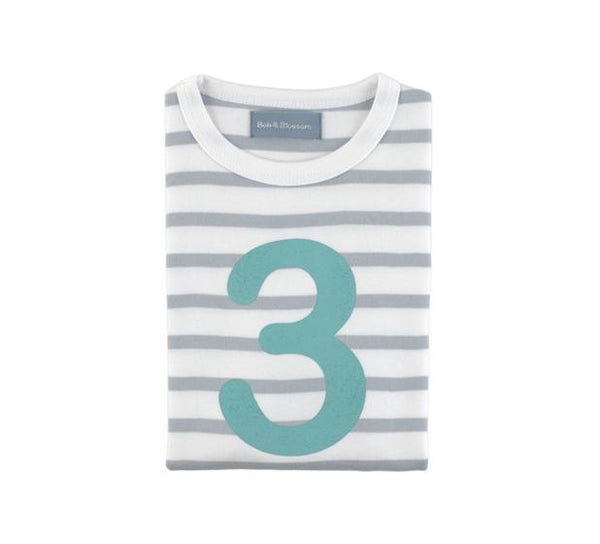 Bob and Blossom Number Grey Striped Tee - 3