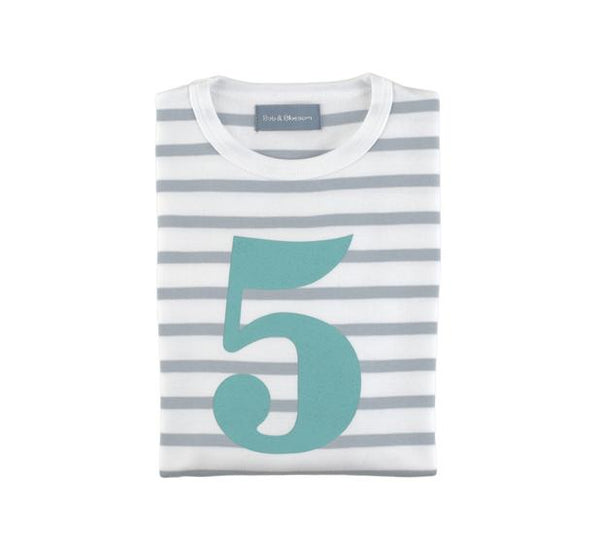 Bob and Blossom Number Grey Striped Tee - 5