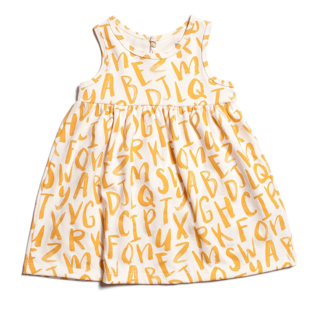 Winter Water Factory Oslo Baby Dress Alphabet Yellow