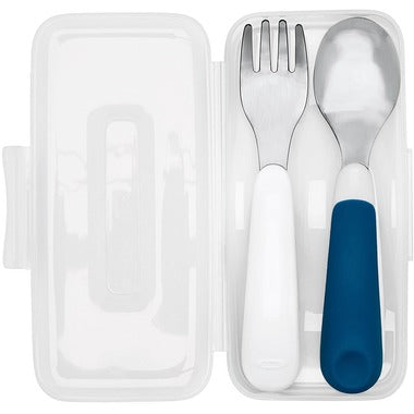 On the Go Fork & Spoon in Travel Case - Navy