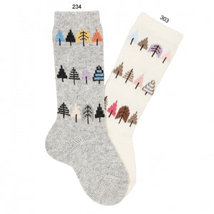 Condor Colourful Tree Embroidery Knee-high Warm Socks - Light Grey
